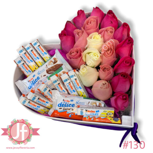 Corazón 25 rosas degradado y 15 chocolates