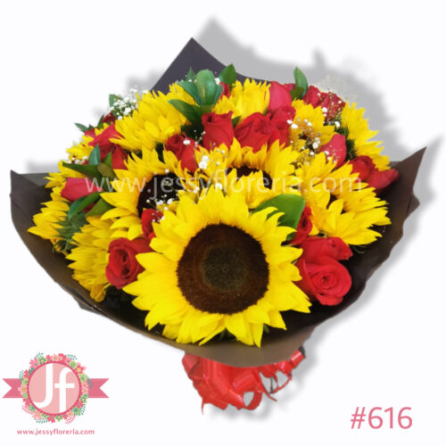 Ramo de 20 girasoles y 50 rosas