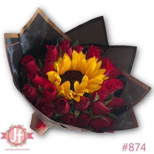 874 Bouquet 24 rosas y girasol