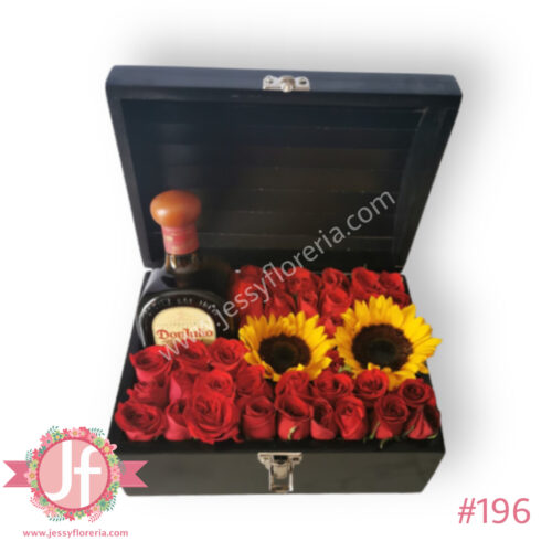 Cofre Don Julio, rosas y girasoles