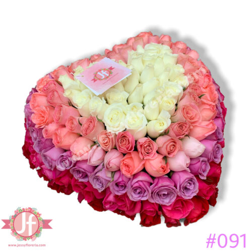 Caja corazón de 200 rosas degradado