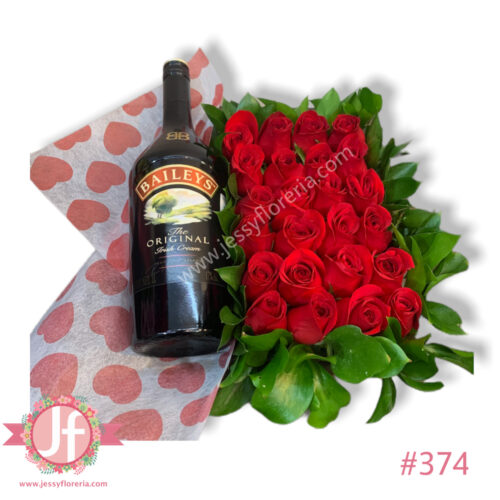 Caja 24 rosas rojas con Baileys