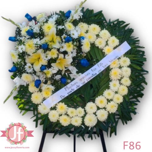 f86 Corona rosa azul en tripié