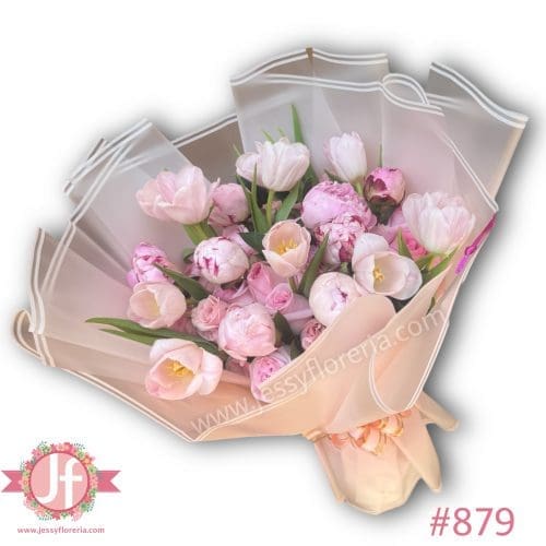 879 Bouquet 10 peonias, 10 tulipanes y 50 rosas