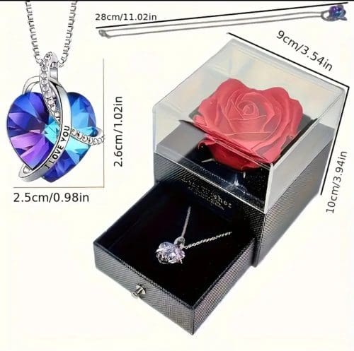 Caja con rosa y collar en forma de corazón - Pedir con un día de anticipación - Complemento a tus flores - Image 3