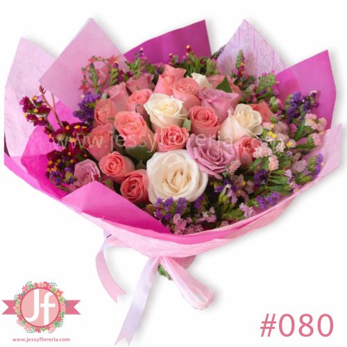 Ramo de 24 rosas rositas frescas para envío de flores a domicilio en Guadalajara, Zapopan y zona metropolitana.