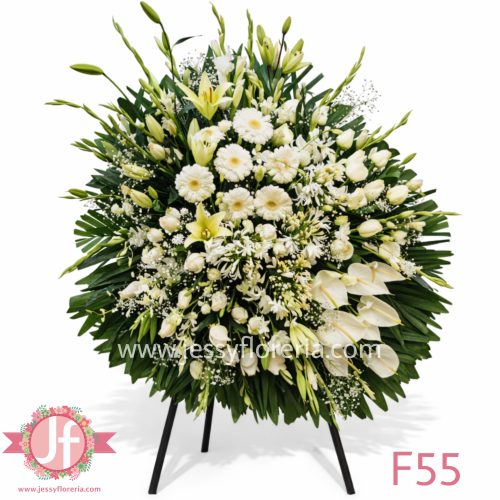 Corona imperial floral en tripié para envío e instalación en funerales y homenajes en Guadalajara, Zapopan y zona metropolitana.