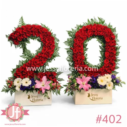 Esculturas de números con rosas rojas frescas para envío de flores a domicilio en Guadalajara, Zapopan y zona metropolitana.