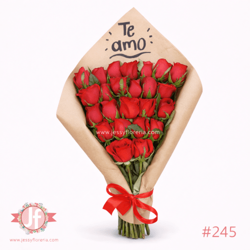 Ramo de 24 rosas frescas con envoltura craft para envío de flores a domicilio en Guadalajara, Zapopan, Tlaquepaque y Tonalá.