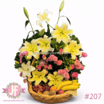 Canasta frutal con rosas frescas, flor de concador y fruta de temporada para envío de regalos a domicilio en Guadalajara, Zapopan, Tlaquepaque y Tonalá.