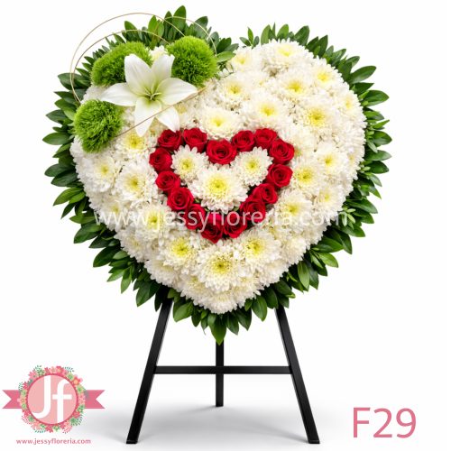 Corona corazón floral en tripié para envío e instalación en funerales y homenajes en Guadalajara, Zapopan y zona metropolitana.