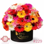 Caja negra con 50 gerberas de colores frescas para envío de flores a domicilio en Guadalajara, Zapopan y zona metropolitana.