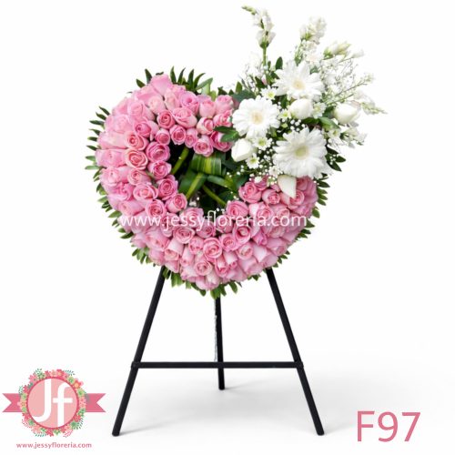 corazon rosado chico flores surtidas arreglo funerario en Guadalajara