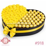 Caja corazón con 50 rosas amarillas y 45 chocolates Ferrero para envío de flores a domicilio en Guadalajara