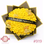 Ramo de 100 rosas amarillas con listón y mariposas para envío de flores a domicilio en Guadalajara