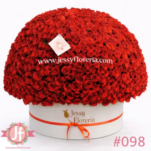 Caja circular con 600 rosas rojas frescas para envío de flores a domicilio en Guadalajara, Zapopan y zona metropolitana.