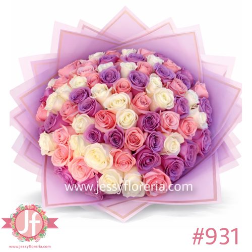 ramo de 100 rosas lilas blancas y rosadas arreglo floral en Guadalajara