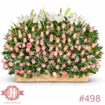 jardinera madera con 100 rosas rositas arreglo floral en Guadalajara