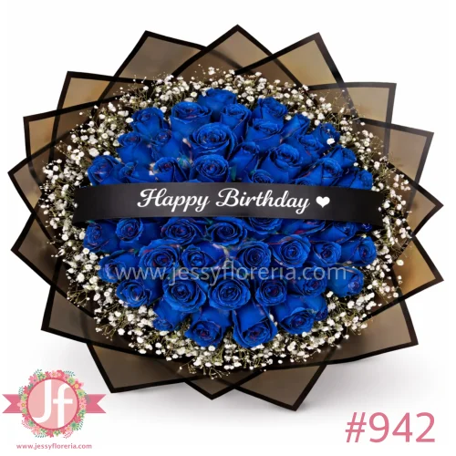 ramo de 50 rosas azules con gypsophilia arreglo floral en Guadalajara