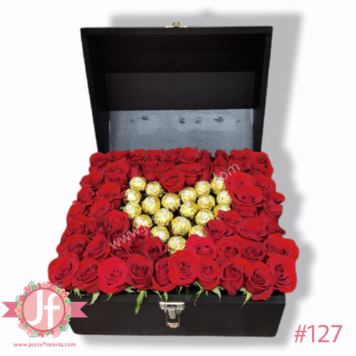 Cofre 60 rosas y 20 Ferreros