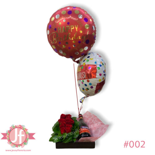 Rosas botella y globos