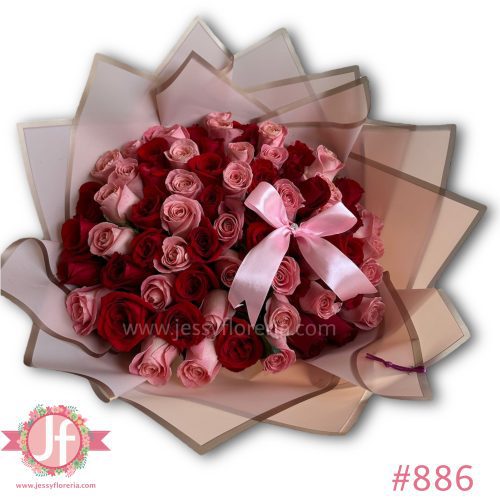 Ramo 80 rosas rojas y rosas con moño
