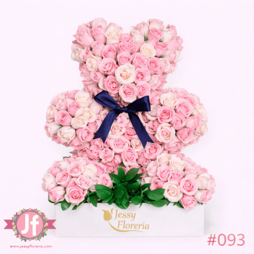 Oso de 350 rosas rosas y blancas