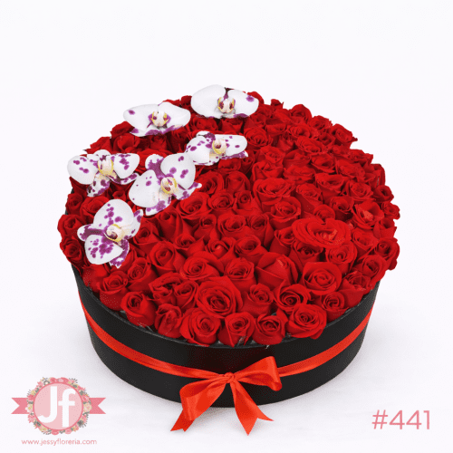 Caja 150 rosas y orquídeas