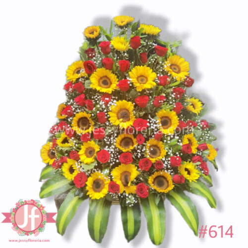 Canasta 25 girasoles y 50 rosas rojas