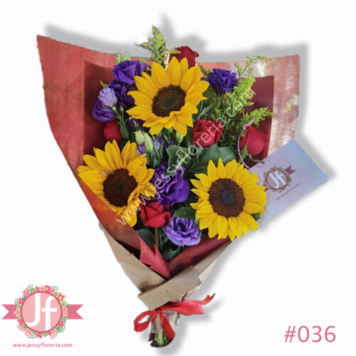 Ramo girasoles lisianthus y rosas