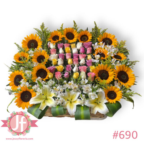 Canasta 36 rosas y 15 girasoles