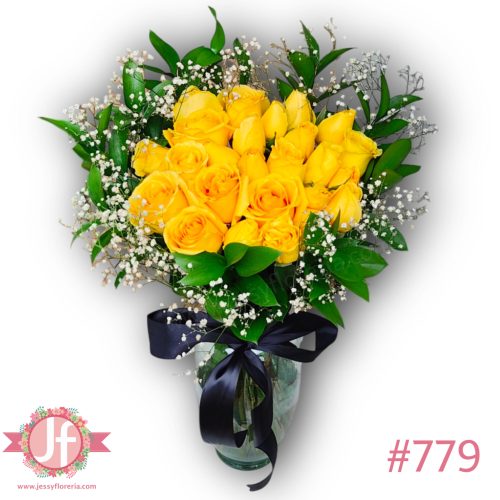 Florero 24 rosas amarillas y follajes