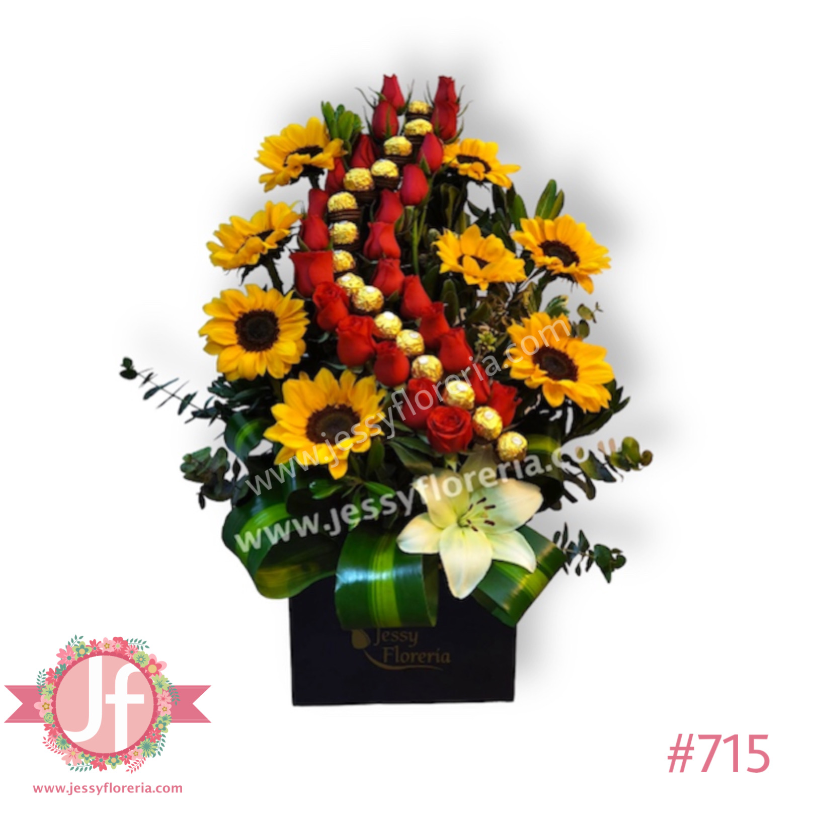 Diseño con rosas girasoles y ferreros