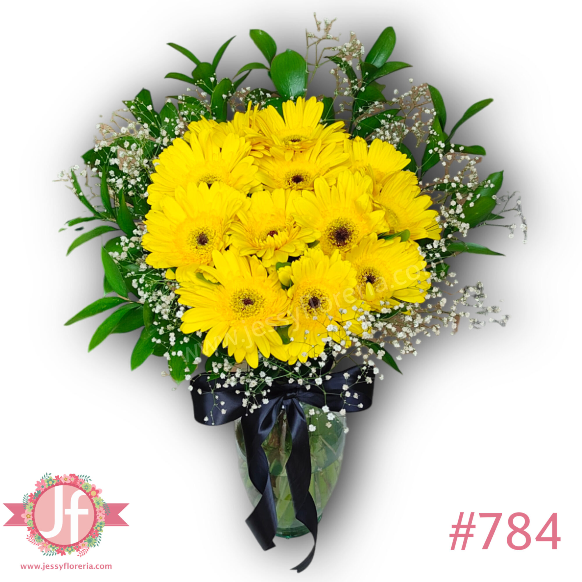 Florero 12 gerberas amarillas y follajes