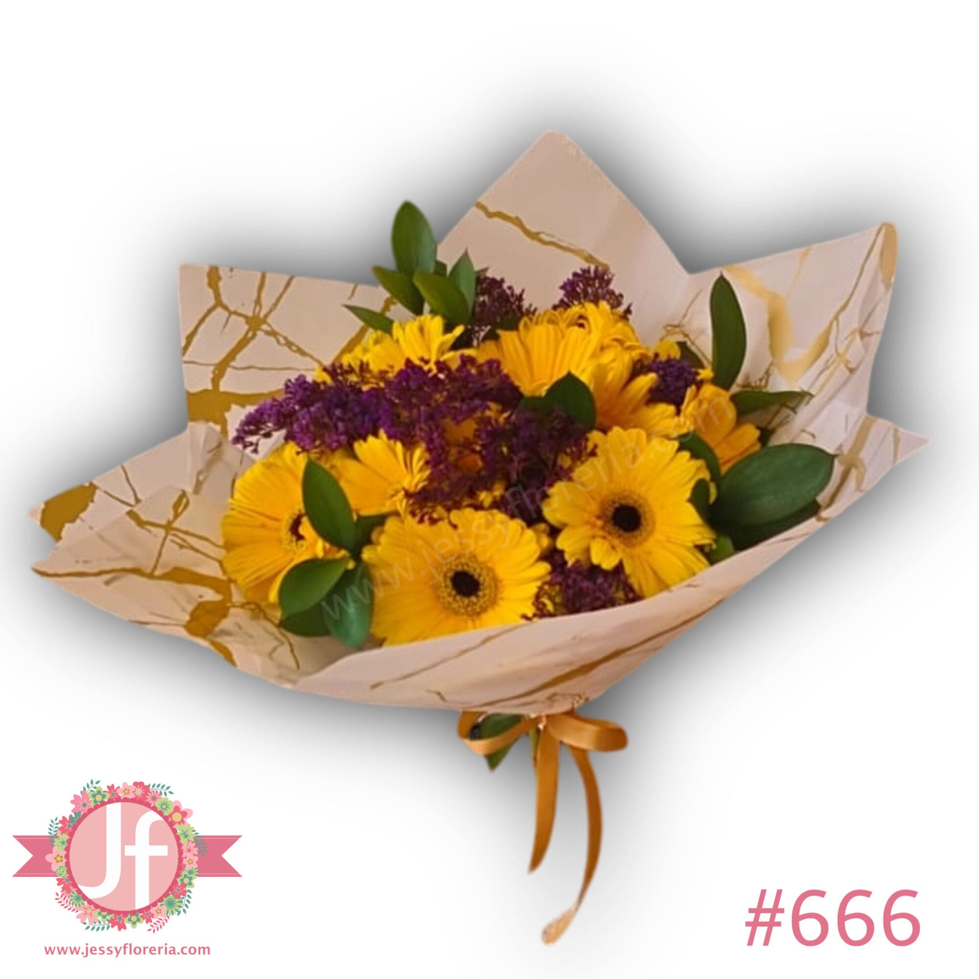 Ramo 12 gerberas amarillas y follajes