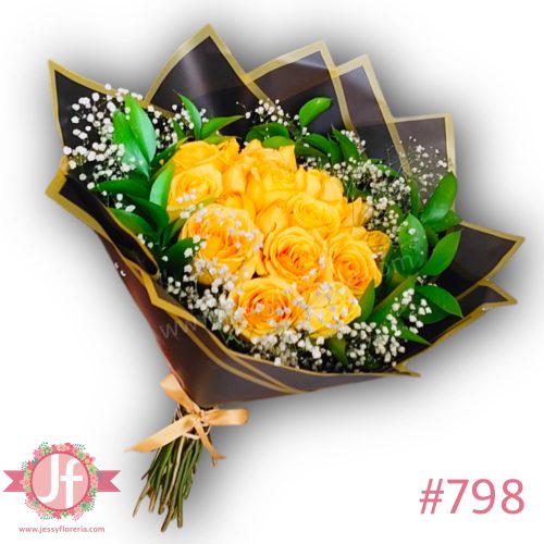 Ramo 24 rosas amarillas y follajes