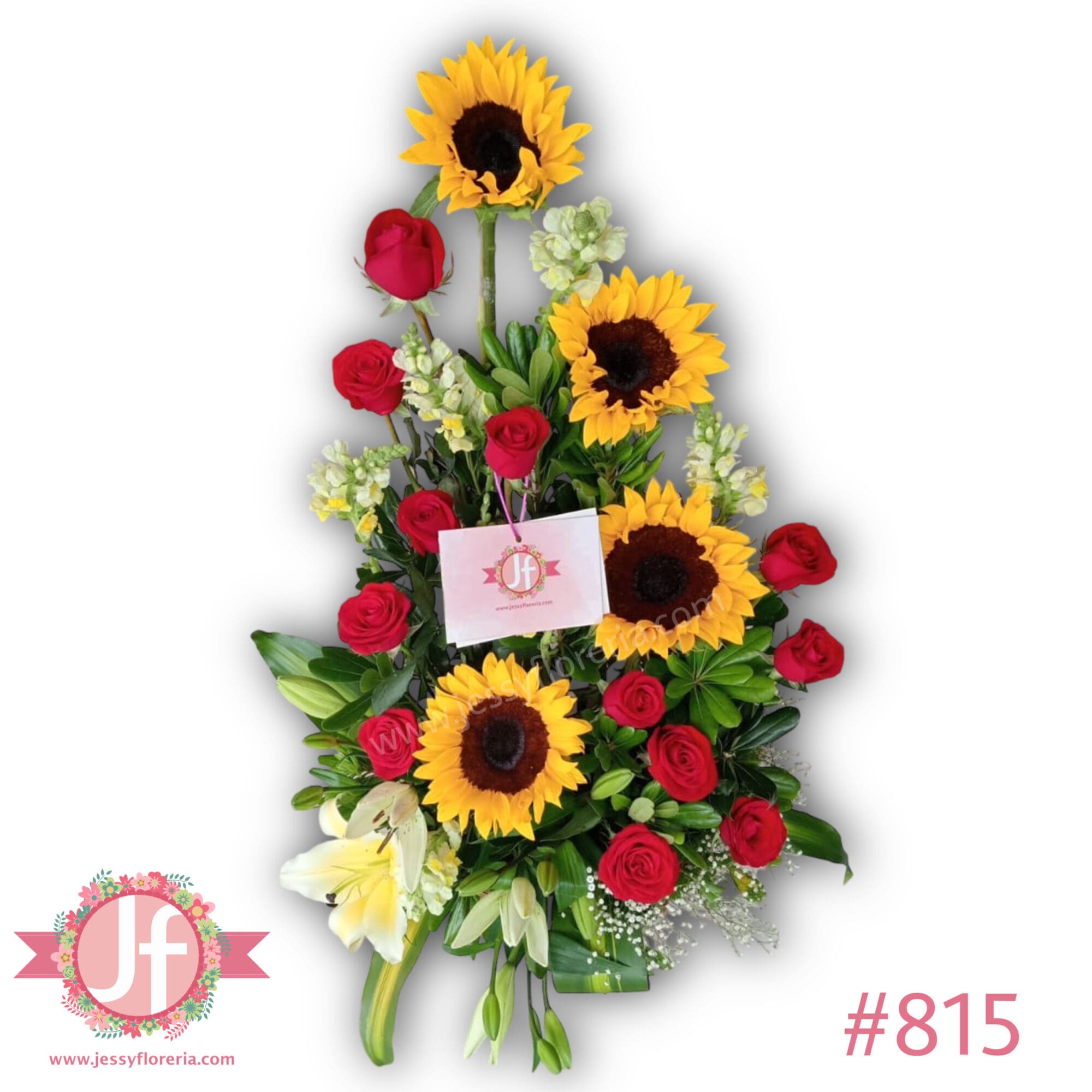 Arreglo de rosas girasoles y lilis
