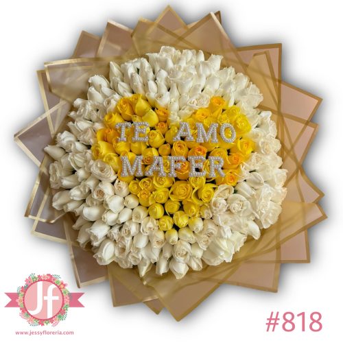Maxiramo 250 rosas corazón amarillo "Te Amo Mafer"