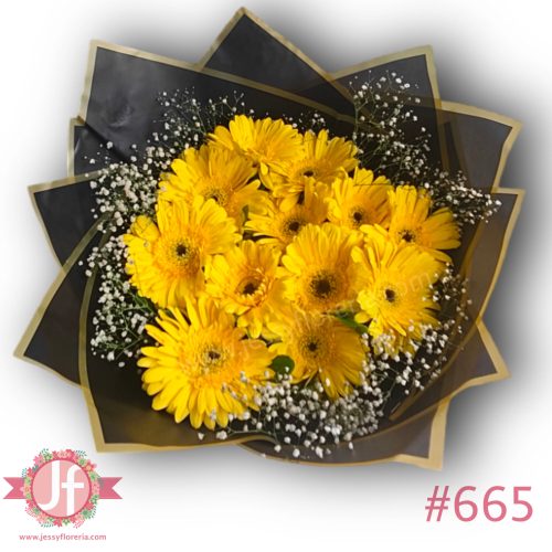 Bouquet 12 gerberas amarillas con gypsophilia