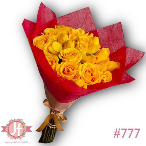 Bouquet 24 rosas amarillas con papel rojo