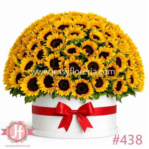Caja blanca con 100 girasoles
