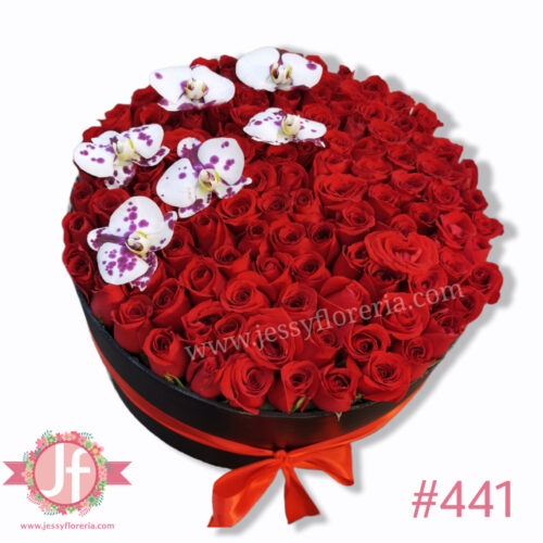 Caja 150 rosas y orquídeas