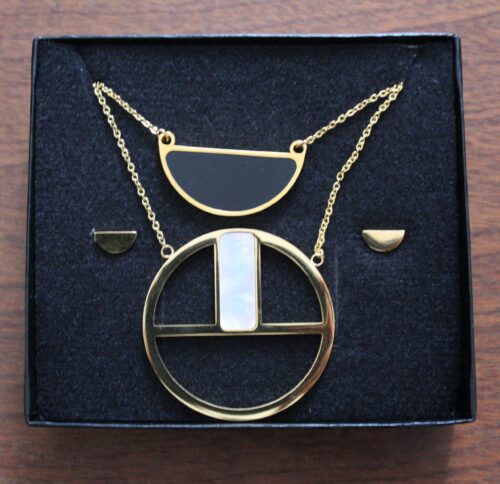 Set Doble Cadena Medio Circulo Negro-Complemento a tus flores