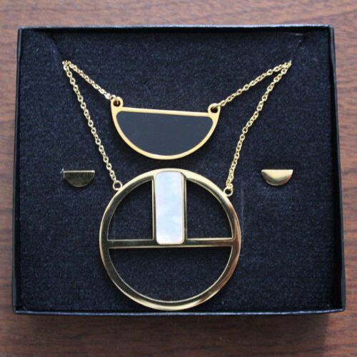 Set Doble Cadena Medio Circulo Negro-Complemento a tus flores