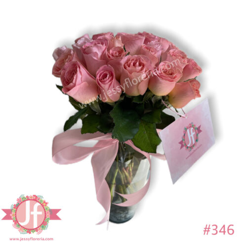 Florero de 24 rosas rositas