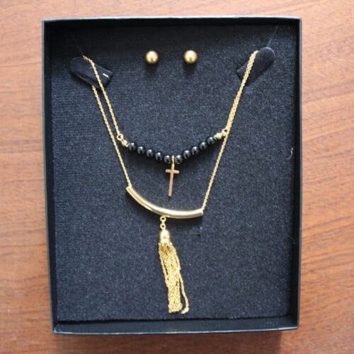 Set Doble Cadena Piedra Negra-Complemento a tus flores