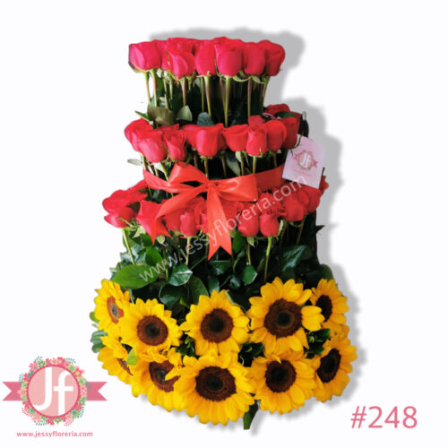 Pirámide 100 rosas 20 Girasoles