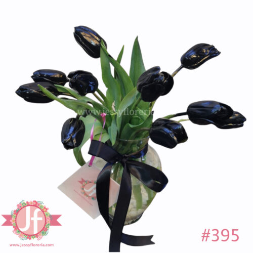 Florero 10 tulipanes negros (pintado) - Pedir con un día de anticipación