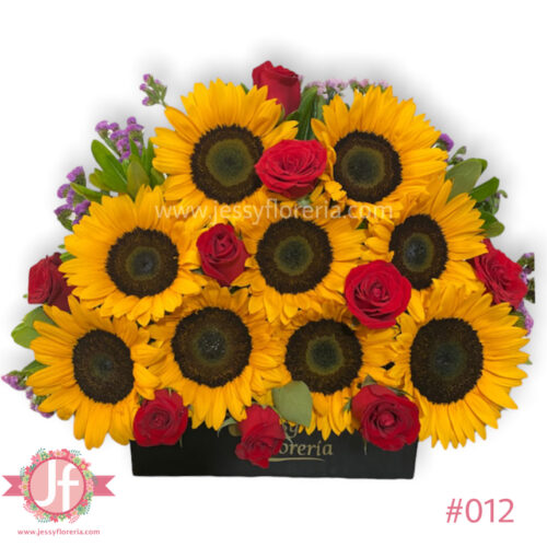 Caja girasoles y rosas