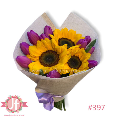 Bouquet 10 tulipanes 3 Girasoles - Pedir con un día de anticipación
